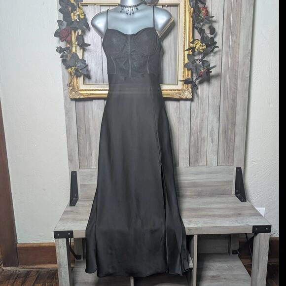Astr Dresses & Skirts - ASTR The Label Black Satin Slip Dress Lace Corset Feminine Goth Coquette Size L
